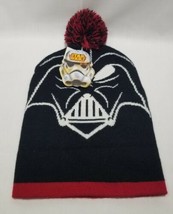Star Wars Darth Vader Pom Cuffed Knit Beanie Hat Cap Black Red Bioworld Disney - £10.24 GBP