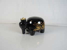 Vintage Elephant Coin Bank Black and Gold with Stopper Porcelain - $19.58 CAD