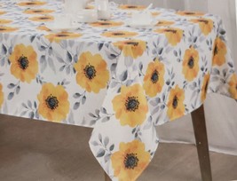 Fabric Linen Tablecloth 52&quot;x70&quot; Oblong (4-6 People) Yellow Flowers, Blossom, Al - £21.37 GBP