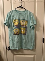 Sponge Bob Square Pants Men&#39;s Blue Graphic Short Sleeve T-Shirt Crew Size Large  - £25.06 GBP