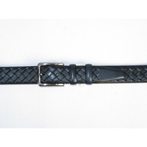 Men Navy Genuine Leather Belt PIERO ROSSI Turkey Soft Full Grain #Navy Woven image 3