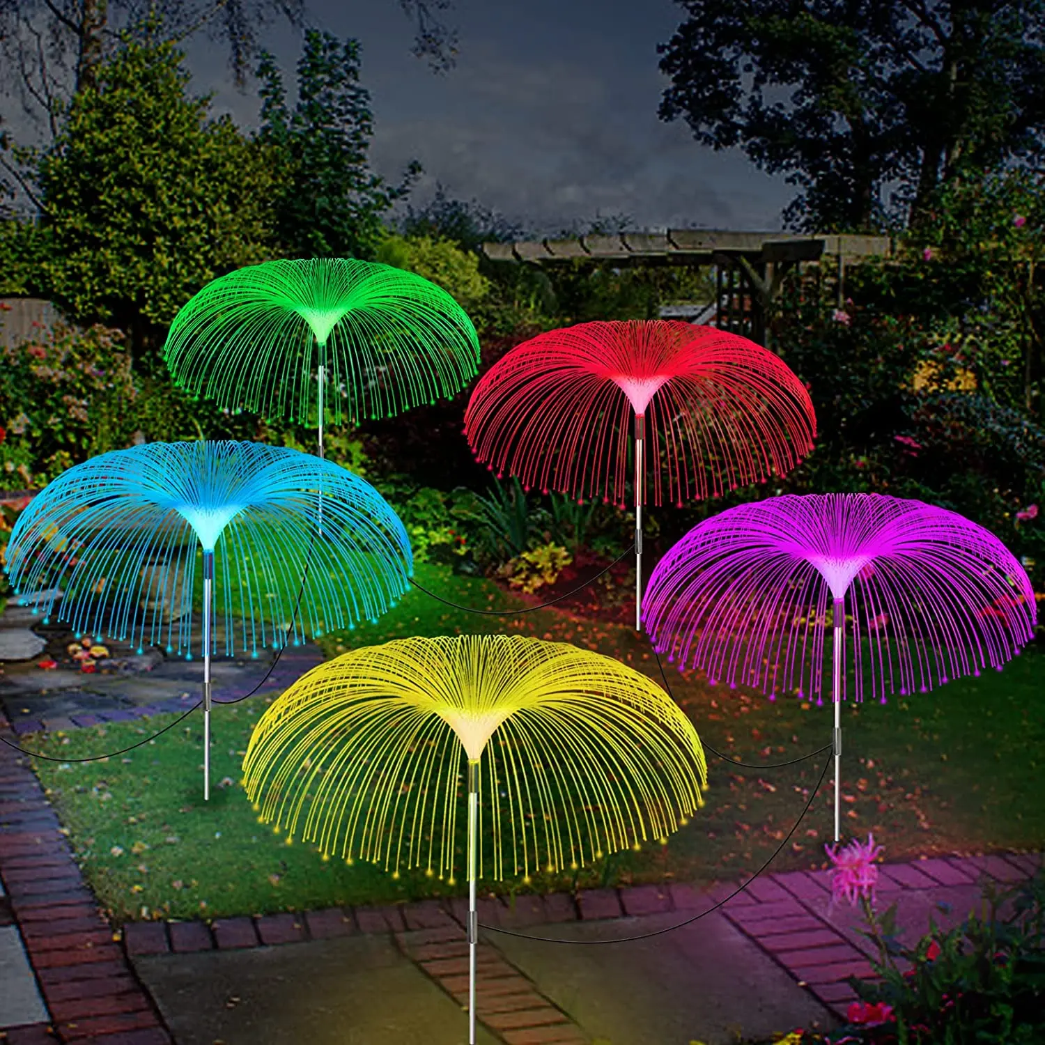 Solar Garden Lights 5Pack 120 LED Waterproof Solar Fireworks Jellyfish Lamp with - £153.98 GBP
