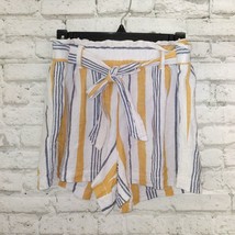 Rewind Shorts Womens Large White Yellow Striped Belted Tie Linen Blend High Rise - £12.65 GBP