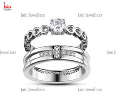 14Kt, 18Kt Solid White Gold CZ Heart His &amp; Her Wedding Couple Bands 2 Pcs Rings - £1,098.23 GBP+