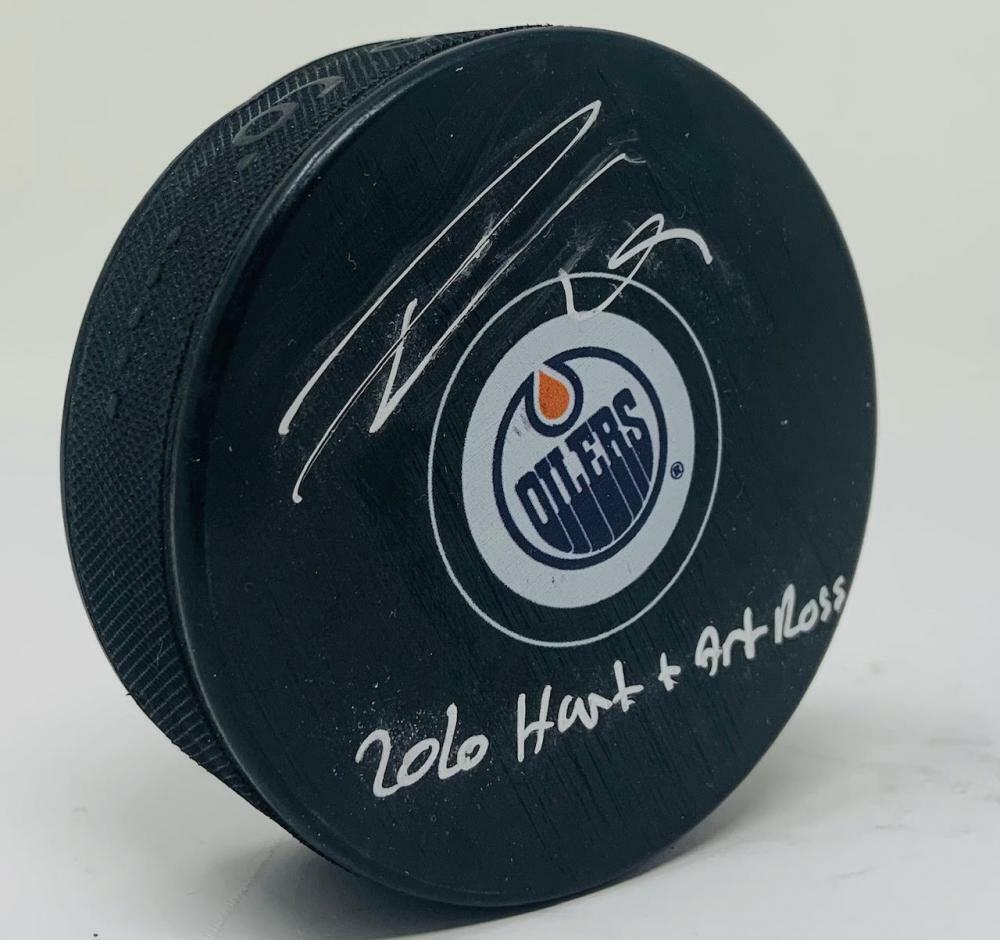 Primary image for LEON DRAISAITL Autographed "2020 HART & Art Ross" Oilers Puck FANATICS