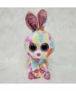 Ty Beanie Boo Rabbit Bloomy Big Pink Eyes Medium 10&quot; Plush Bean Bag Toy ... - €8,70 EUR