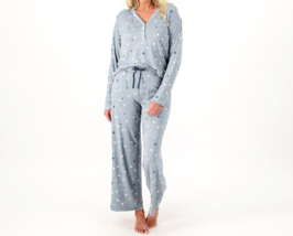Splendid Brushed Jersey Button Top &amp; Relaxed Pants Sleep Set- Teal/Celest, 1X - £23.73 GBP