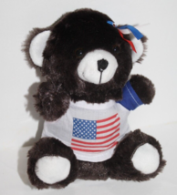 Puli Intl American Flag T Shirt Teddy Bear 8&quot; Red White Blue Bow Plush S... - $10.70