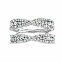 14K White Gold Plated Real Moissanite Solitaire Enhancer Wrap Engagement Ring - £103.42 GBP