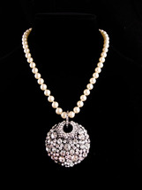 Large Rhinestone Wedding statement necklace - hand knotted Pearl choker - HUGE D - £115.90 GBP