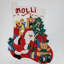 Vintage Hand Crafted Sequin &amp; Felt Christmas Stocking 13 Inch w/ Name Molli - $26.18