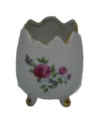 Vintage Cracked Egg Vase Planter Ceramic Pink Rose Floral 3 Footed 3.25&quot;... - $17.75 CAD