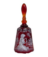 Fenton Glass Ruby Red Bell Girl Picking Flowers Hand Painted Signed By A... - $82.68 CAD