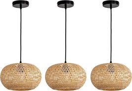 LISLIBE 3 Pack Bamboo Pendant Light,7&quot; Hand-Woven Bamboo Rattan Hanging ... - $95.00