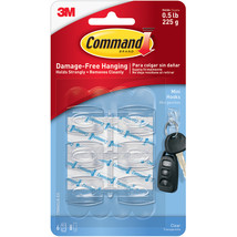 Command Mini Hook 6/Pkg-6 Clear Hooks &amp; 8 Strips - £12.80 GBP