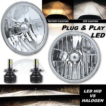 7&quot; Crystal Glass Lens/Metal Headlight 6v LED 26/40w H4 Light Bulb Headlamp Pair - £119.86 GBP