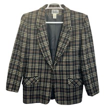VTG David N Womens Wool Plaid Blazer Black Brown Size 10 One Button Preppy - $34.67