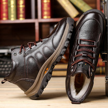 Genuine Leather Furry Men Boots Winter Safety Shoes Men Designer Sneakers Outdoo - £64.12 GBP
