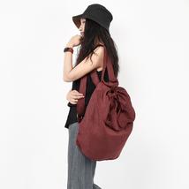 Simple Linen Backpack With Drawstring 2022 New Casual Women Bag Fashion Large Ca - £98.98 GBP