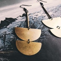 Drop Dangle Brass Earrings Half Circles Half Moons Lunar Simple Everyday Jewelry - £10.50 GBP