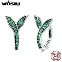 WOSTU Spring New 925 Silver Sprout Green Leaves Stud Earrings for Women Fashion  - £17.45 GBP