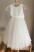 A-Line Ivory Girl Party Dress with Pearls,Cute Flower Girl Dresses - £87.69 GBP