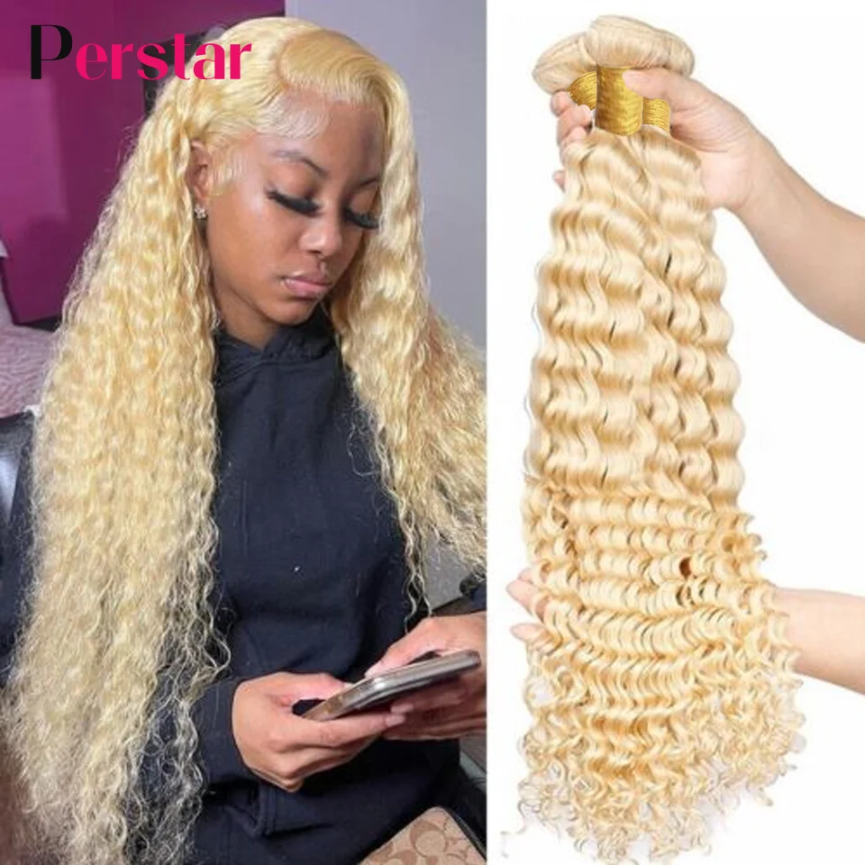 Perstar 613 Blonde Deep Wave Human Hair Bundles Brazilian Hair Extensions 613 - £436.40 GBP