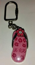 Vintage Flip Flop Keychain Las Vegas Souvenir Keyring Pink Flowers Cryst... - $8.75