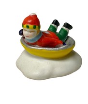 Lemax Boy Sledding Dickinsvale Village Porcelain Saucers In the Snow Chr... - $125.44 MXN