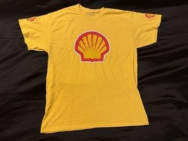 Vintage Shell Oil Logo T-Shirt Yellow Gildan L Double-Sided Gas Station ... - $14.53