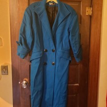 Vintage Capri New York Teal 100% Wool Long Coat women&#39;s large made in USA - $34.60