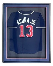 Ronald Acuna Jr Signé Encadré Personnalisé Bleu Marine Baseball Jersey B... - £387.78 GBP