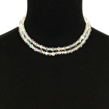 AURORA BOREALIS vintage double-strand choker necklace - AB bead fancy hook clasp - £14.38 GBP