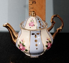 Teapot, Mini, Blue &amp; White flowers and Gold Trim, Trinket Box - $15.95