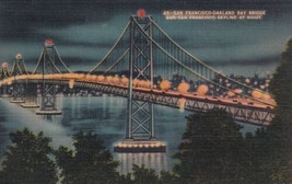 San Francisco-Oakland Bay Bridge Skyline Night California CA Postcard B03 - $2.99