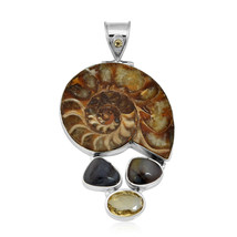 Sterling Silver Ammonite, Agate and Citrine  Jewelry Pendant - $48.14
