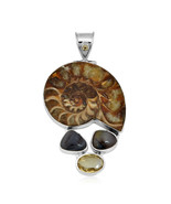 Sterling Silver Ammonite, Agate and Citrine  Jewelry Pendant - £37.63 GBP