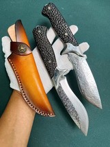 75 Layers Forged Damascus Hunting knife Fixed Blade Ebony Handle with Sheath - £107.95 GBP