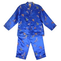 Handmade Chinese Butterfly Brocade Blue Satin Top &amp; Pants 2pc Set Asian Costume - £26.67 GBP
