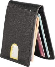 Skinny Wallet for Men, Slim Bifold Card Holder, Genuine Leather &amp; RFID Blocking - £11.96 GBP