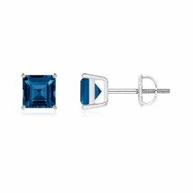 London Blue Topaz Square Solitaire Stud Earrings in 14K Gold (Grade-AAAA , 5MM) - £289.49 GBP