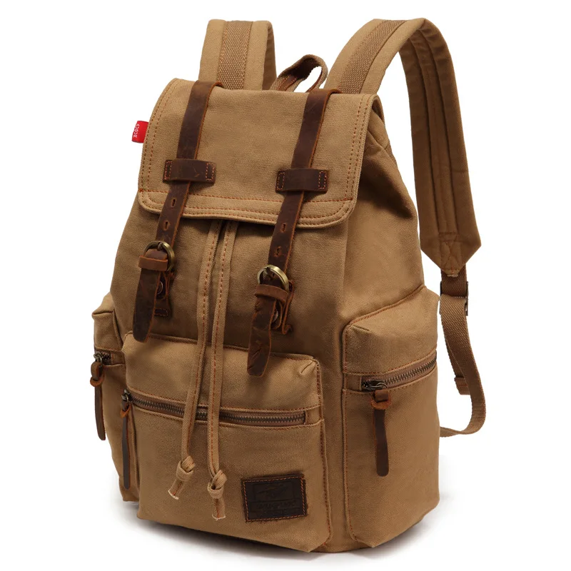 Scione Vintage Travel Backpa Men Fashion Canvas School Laptop Drawstring Bagpack - $85.37