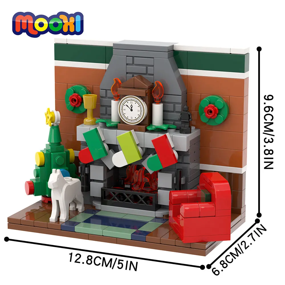 MOOXI Christmas House Xmas Tree Fireplace Sofa Model Character Block Building - £32.33 GBP