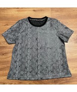 Chicos Black Snake Print Short Sleeve Shirt Top Faux Leather Shiny Size ... - $33.66