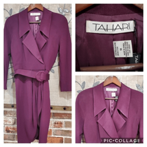 VINTAGE TAHARI Plum Colored Wrap Dress Size 10 - £19.45 GBP