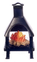 Dollhouse Miniature - Black Chiminea Outdoor Fireplace w Fire - 1:12 Scale - £17.62 GBP