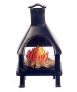 Dollhouse Miniature - Black Chiminea Outdoor Fireplace w Fire - 1:12 Scale - £17.29 GBP