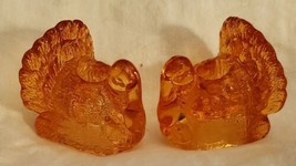 Pair of Williams Sonoma Small Amber Glass Turkey Taper Candle Holders - $10.00