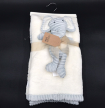 Chick Pea Baby Blanket Set Elephant Lovey White Gray Ribbed Trim - £31.31 GBP