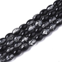 50 Crackle Glass Beads 8mm Black Clear Oval Bulk Jewelry Supplies Wholesale - £3.62 GBP